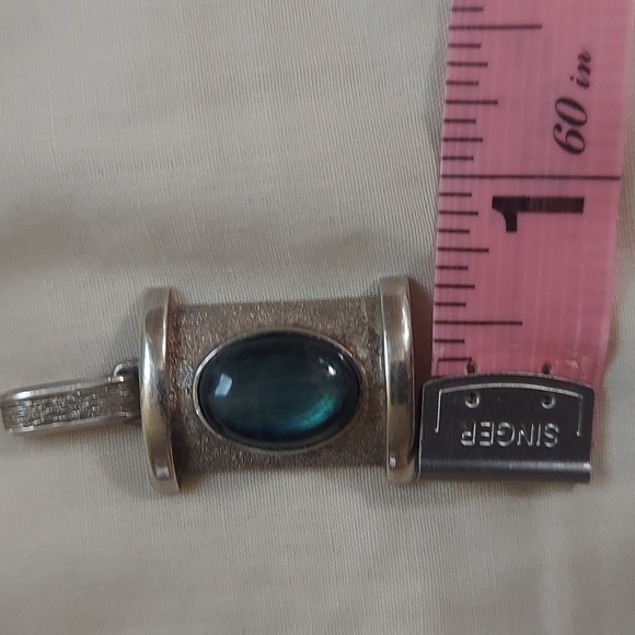 Vintage Oval  Labradorite Art Nouveau Sterling Silver Pendant 830 - Picture 5 of 14